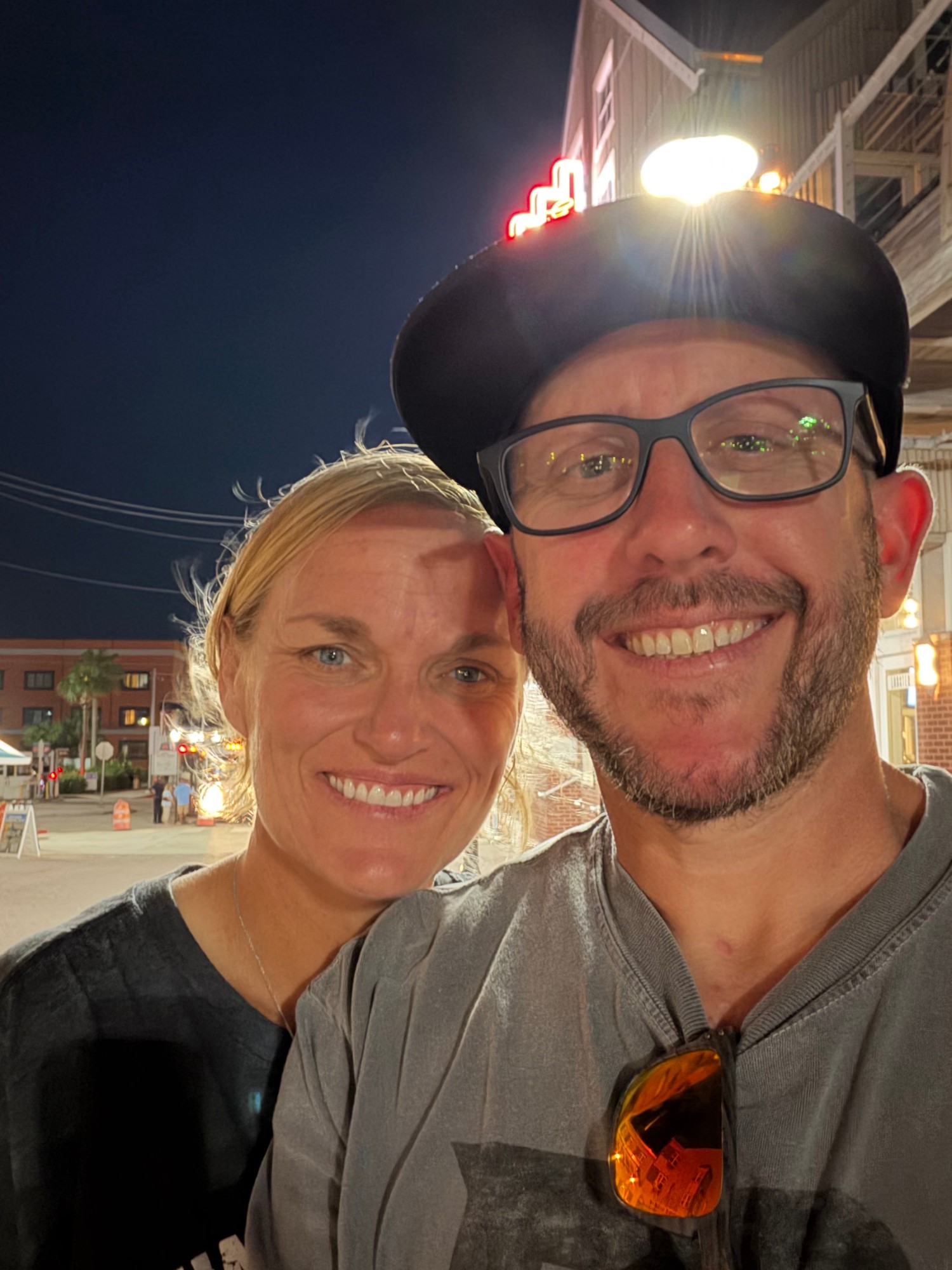 Amber and Ryan out at night in Galveston
